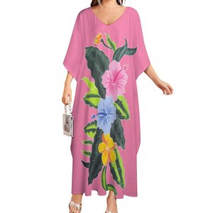 Vestido de Fiesta Largo para Mujer, Cuello Redondo, Estampado Tropical Hawaiano, Corte Holgado, Cintura Natural, Ecológico y Transpirable - Product Image 3