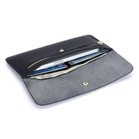 Dompet Kulit Pola Leci Minimalis untuk Wanita Pria, Tempat Kartu Tipis dengan Saku Koin Ber-resleting, Hadiah untuk Ulang Tahun Pernikahan