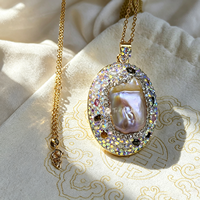 Collier en alliage d'or avec pendentif unique en perle baroque et tourmaline, hypoallergénique, fait main, bijoux vintage pour femme, cadeau