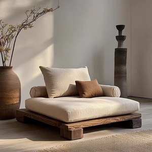 <span class=keywords><strong>Silla</strong></span> de meditación estética Wabi-Sabi de madera maciza, muebles de respaldo para sentarse con patas cruzadas de estilo antiguo para sala de estar - Product Image 6