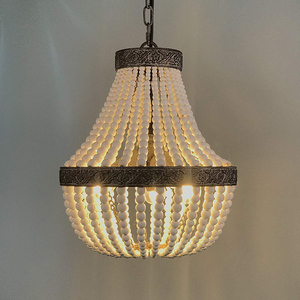 <span class=keywords><strong>Lampadario</strong></span> con perline in legno antico rustico Boho Farmhouse lampada a sospensione finitura bianca per camera da letto, isola della cucina, stanza della ragazza - Product Image 2