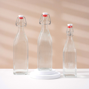 Bouteille en verre transparente carrée personnalisée de 500 ml, 750 ml, 1000 ml avec bouchon à bascule pour jus et eau – Prix usine de gros - Product Image 2