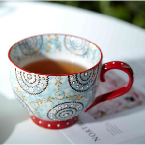 Taza de Cerámica de Gran Capacidad de 16 oz, Estilo Boho, Dibujada a Mano, Taza de Café <span class=keywords><strong>con</strong></span> Diseño de Flores y Fresas, Pintada a Mano - Product Image 4