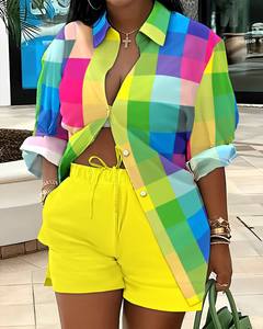 スーツショーツセット2023レディース流行ファッションカジュアル気質パターン印刷 - Product Image 2