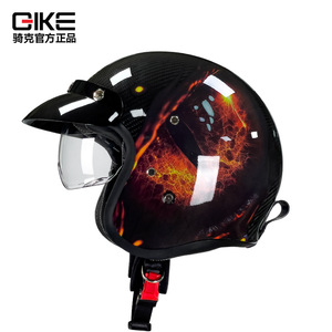 Casque de moto Qike en fibre de carbone, design graphique, fermeture rapide, taille unique pour les motards de cruiser - Product Image 2
