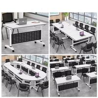 Table Pliante Longue de Bureau de Formation, Bureau Mobile Modulaire, Table de Conférence Portable, Bureau d'Étude et de Formation avec Roues et Tiroir
