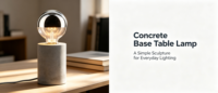 Base de lampe de table industrielle en béton gris, support conique en ciment avec texte gravé pour éclairage de table