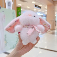 Porte-clés en peluche promotionnel, animal en peluche doux, lapin en peluche personnalisé, mini porte-clés en peluche avec étiquette personnalisée