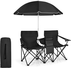 Double Camping Chair 2-Person Portable Beach Chair with Removable <b>Umbrella</b> Cup Holders & Carrying Bag Loveseat Chairs for Adults - Product Image 1