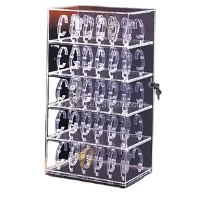 60 New Watch Display Case Revolving lockable Acrylic Watch Display Stand Holds 60 Watches