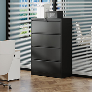 Armoire de classement en acier noir avec 4 tiroirs verticaux et verrouillables, design moderne, idéale <span class=keywords><strong>pour</strong></span> le bureau - Product Image 1