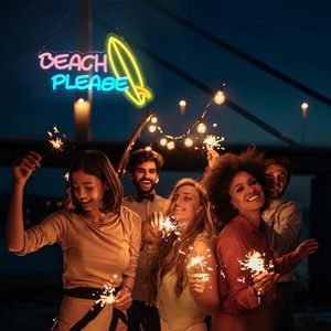 Panneaux lumineux LED néon « Beach Please » à intensité variable, alimentés par USB, lumière d'ambiance, décoration de vitrine, éclairage de rue, personnalisables 5V - Product Image 3