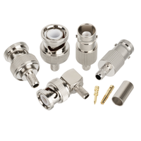 Conector Coaxial RF BNC de Ángulo Recto, Macho y Hembra, Adaptador de Crimpado de 50/75 Ohmios, Baja Pérdida, Cobre Puro Niquelado para Antena RG58