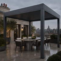 Pérgola Motorizada de Aluminio con Techo de Láminas Impermeable, Gazebo para Jardín Exterior, Patio de Villa