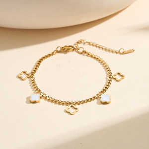 Chaîne de <span class=keywords><strong>cheville</strong></span> en acier inoxydable pour femme, motif fleur de coquillage et trèfle ajouré, vente en gros, produit phare - Product Image 1
