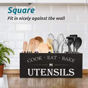 Большой квадратный держатель для кухонной утвари, 4 отделения, органайзер для деревянной посуды для фермерского дома, кухонный Декор - Product Image 5