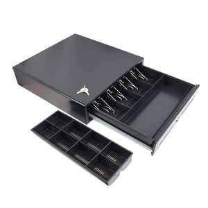 Tiroir-caisse en métal pour comptoir de supermarché, 4 compartiments pour billets, 4 compartiments pour pièces, caisse enregistreuse <span class=keywords><strong>avec</strong></span> boîte à monnaie portable, coffre-fort pour argent, système de point de vente - Product Image 5