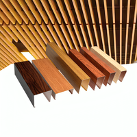 Plaques de plafond métalliques en profilé carré à lamelles en aluminium, revêtement poudré, imitation bois, en forme de U