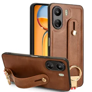 Multifunctional PU Leather Phone Protective Case with Wrist Strap for Xiaomi Poco C65/Redmi 13C 4G Back Cover Leather Case Shell