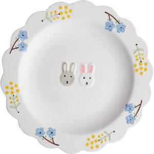 Assiette haute en céramique japonaise peinte à la main pour la maison, motif cœur, lapin et oiseau, pour gâteaux et desserts - Product Image 2