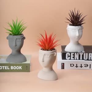 Pots de fleurs en céramique pas chers en <span class=keywords><strong>forme</strong></span> de tête, vases modernes en céramique et jardinières en plastique avec verdure artificielle pour la décoration - Product Image 2