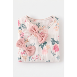 Lindo pelele de algodón con estampado floral para bebé niña, con lazo y mangas de pétalos, ideal para primavera. - Product Image 4