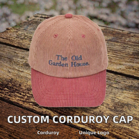 Casquette de baseball en velours côtelé personnalisée, vente en gros, broderie logo lettre, style vintage Dad Hat, 6 panneaux, non structurée