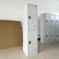 Lemari Penyimpanan Baja 2 Tingkat Modern, Dapat Dikunci, Dapat Disesuaikan, Warna Abu-abu, untuk Rumah, Ruang Ganti, Kamar Tidur, Bengkel, Asrama, Gym