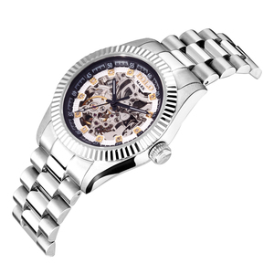 Đồng hồ cơ dây thép không gỉ cao cấp sang trọng, thiết kế cổ điển kiểu Oyster <span class=keywords><strong>Skeleton</strong></span>, đính kim cương thật, chống nước, quyến rũ. - Product Image 4