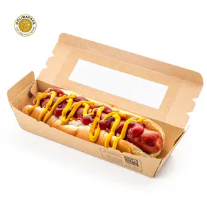 OOLIMA personalizzazione compostabile pieghevole Hot dog scatola di imballaggio Kraft usa e getta cibo da asporto vassoio Hot Dog