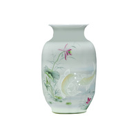 Vase en porcelaine translucide de Jingdezhen, corps fin, peint à la main, motif lotus et carpe, vase floral en céramique pour la maison, cadeau