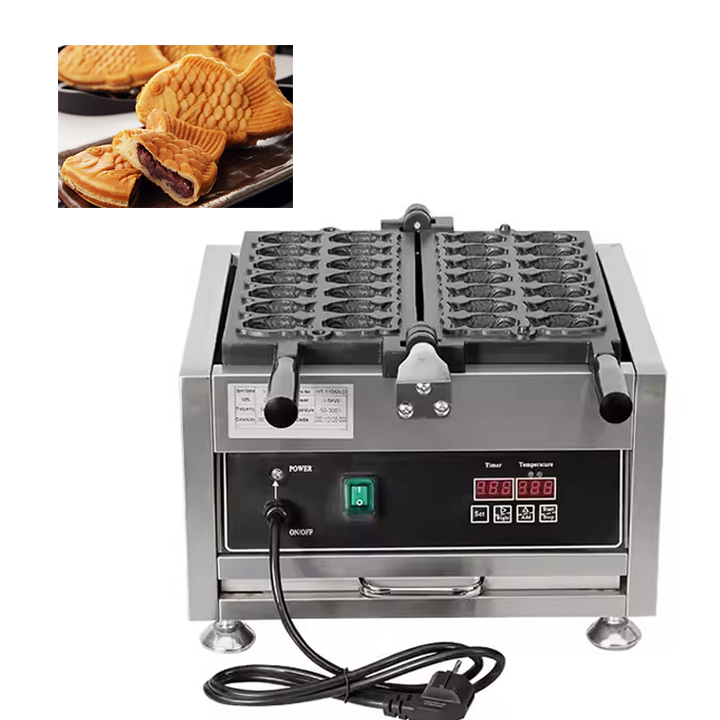 Jumlah besar Taiyaki pembuat wafel listrik otomatis panggang komersial bentuk kustom pembuat wafel Taiyaki mesin Waf ikan/