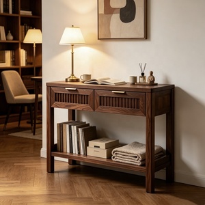 2026 Wooden Console Table with 2 <strong>Drawers</strong> and Storage Shelf Walnut Finish Entryway <strong>Sidetable</strong> for Living Room Home Decor Furniture - Product Image 5