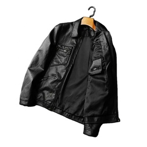 เสื้อแจ็คเก็ตหนังแท้มีซิป,รถจักรยานยนต์แข่งสีดำสำหรับผู้ชาย - Product Image 1