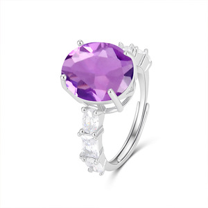 8 Fine Rhodium Waterproof Adjustable 10x12mm Oval <b>Crystal</b> <b>Rings</b> Natural Stone 925 Silver Anniversary Gift Jewelry Wedding Party - Product Image 1