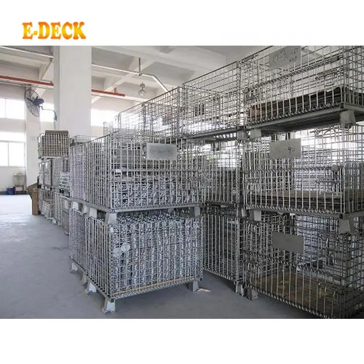 Stackable storage mobile most popular industrial foldable iron transport logistics wire container cages with 4 wheels