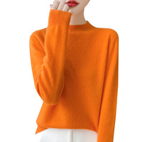 Pull en laine 100% pure tricoté pour femme, style coréen, hiver, décontracté, col roulé mi-haut, bouton unique, chaud et doux