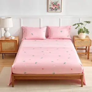 बेडरूम सेट चादरें फ्लावर कम्फ़र्टर बेड शीट सेट सफेद बिस्तर 7 पीस गहरे गुलाबी पुष्प जल धुलाई सैंडिंग क्वीन शीट सेट