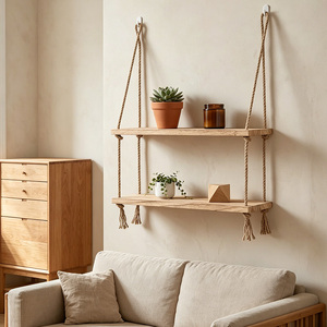 Étagère murale en macramé bohème, support de rangement mural en bois naturel, organisateur rustique style ferme - Product Image 6