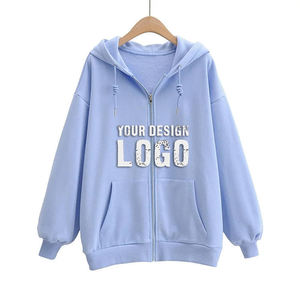 Sudadera con capucha de mujer de alta calidad, gruesa, con forro polar, estilo americano, informal, con hombros caídos, con cremallera, tipo cárdigan, abrigo - Product Image 1