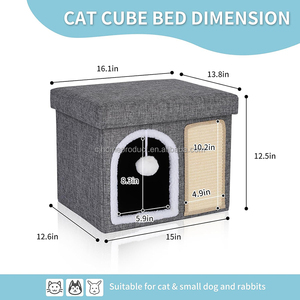 41*35*32cm Faltbares Katzenhäuschen mit Abnehmbarem Waschbarem Stoff Quadratisches Design für Wohnzimmer Tierhaus - Product Image 2