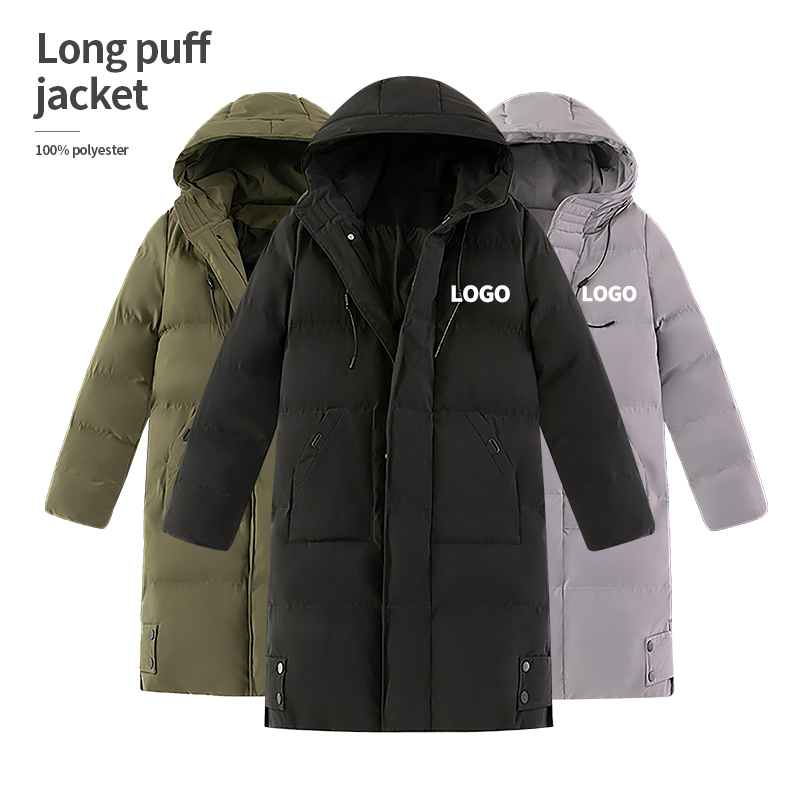 cold winter coat custom logo puff windproof long men's coats