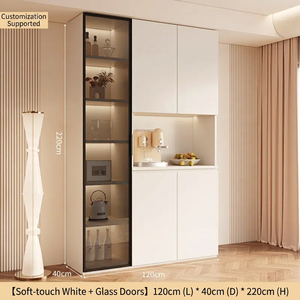 Buffet moderne minimaliste en bois massif écologique avec étagère vitrée et armoires de rangement pour cuisine ou salle à manger - Product Image 5