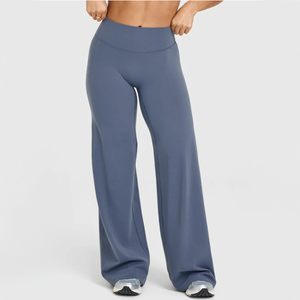 SHINBENE personnalisé femmes entraînement contrôle du ventre pantalon à jambes larges taille haute bout à bout Yoga pantalon à jambes droites - Product Image 1