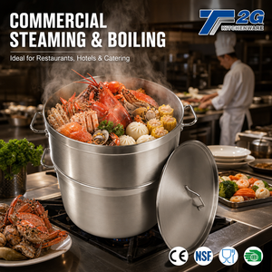 หม้อนึ่งสแตนเลสสำหรับงานหนัก เหมาะสำหรับร้านอาหาร โรงแรม บริการจัดเลี้ยง พร้อมตะกร้าแบบมีรู ได้รับการรับรองมาตรฐาน NSF - Product Image 1