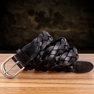 Cinturón de Cuero Genuino de Vaca Vintage para <span class=keywords><strong>Hombre</strong></span>, <span class=keywords><strong>Correa</strong></span> de Marca con Hebilla de Aleación, Estilo Trenzado para Jeans - Product Image 4