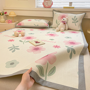 Nuevo Juego de 3 Piezas de Ratán de Hielo con Estampado Digital 2026, Colchoneta Refrigerante Sin Hielo con Correas Elásticas Seguras, Ropa de <span class=keywords><strong>Cama</strong></span> de Verano Ultra Transpirable - Product Image 4