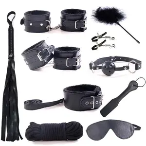 HMJ venta al por mayor China producto 10 piezas un conjunto de cuero SM mujer adulta juguetes sexo adulto bondage conjunto marido y mujer juguete