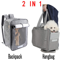 Sac de transport pour chat MJ Grey 2 en 1, sac à dos et poussette, en fibre de polyester souple, respirant, écologique, sac de voyage pour animaux de compagnie, fermeture à glissière