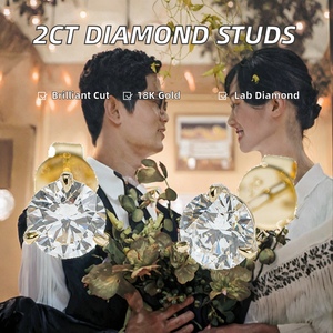 Boucles d'oreilles en diamant rond de 2 carats cultivé en laboratoire, style tendance, or massif 18 carats, bijoux de haute qualité pour femmes, anniversaire de mariage, 1,2 GM - Product Image 2